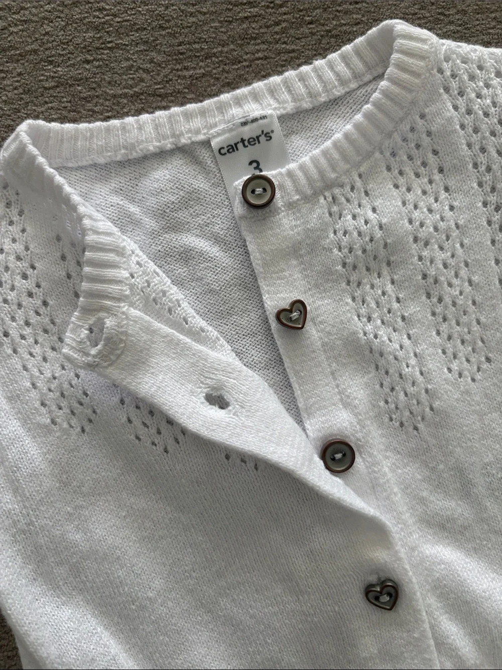 Carter's White Knit Baby Cardigan with Heart Buttons